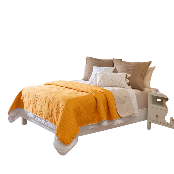 Edredón King Size Marla Mostaza Hojas / Blanco 88428 Vianney