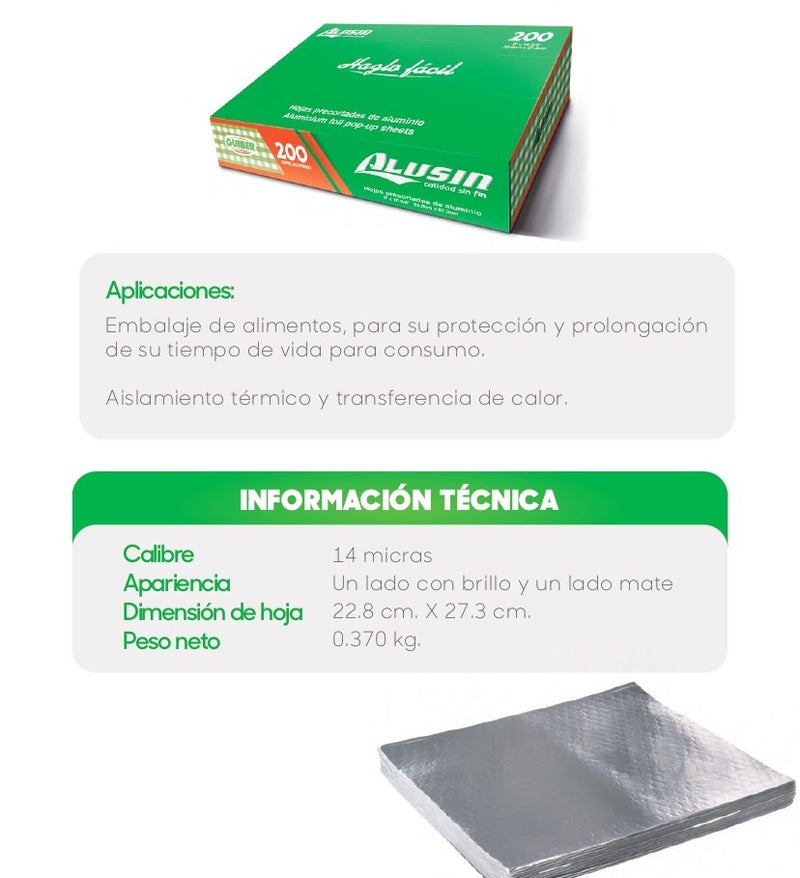 Hojas De Papel Aluminio 22.8 X 27.3 Cm Hpa9 Alusin ID-2581657