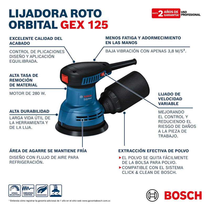 Lijadora Roto Orbital Gex 125 280w Prof. 06013a80g0 Bosch