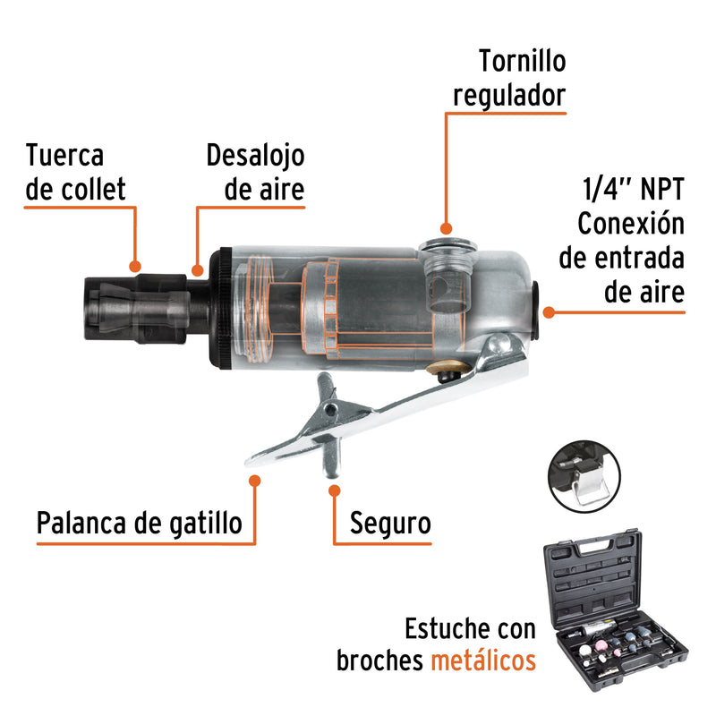 Kit Mini Esmeriladora Mototool Neumático 1/4'' 16887 Truper ID-2860172