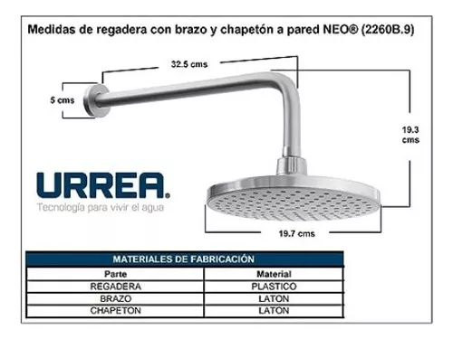 Regadera 20Cm Con Brazo Y Chapetón 2260B.9 Urrea-V ID-3012670