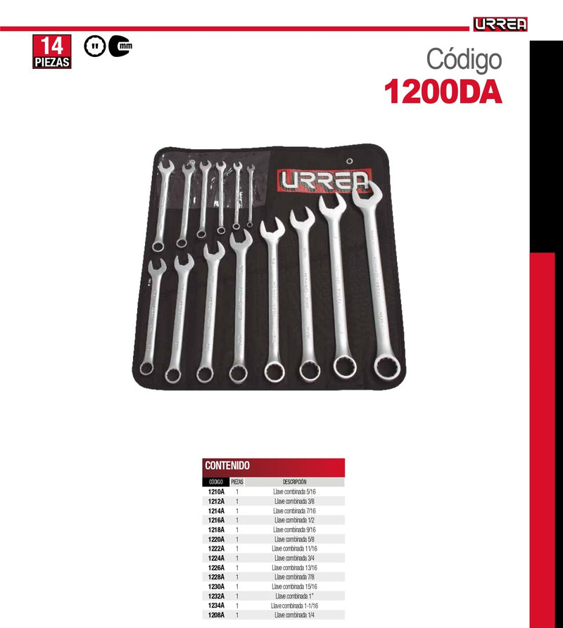 Juego De 14 Llaves Combinadas En Pulgadas 1200Da Urrea-H ID-2035809