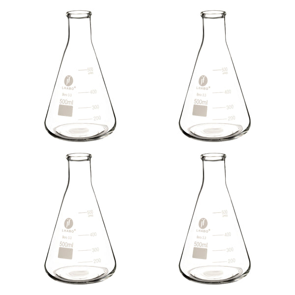 Matraz Erlenmeyer 500 Ml Vidrio Paq C/4 Jf Lhabo ID-3676151