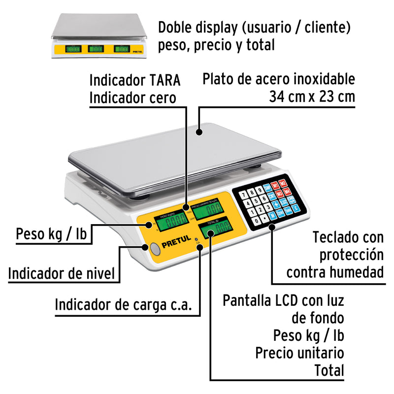 Báscula Comercial Digital 40Kg 127V 33 Cm X 23 Cm 29966 Pretul ID-3106569