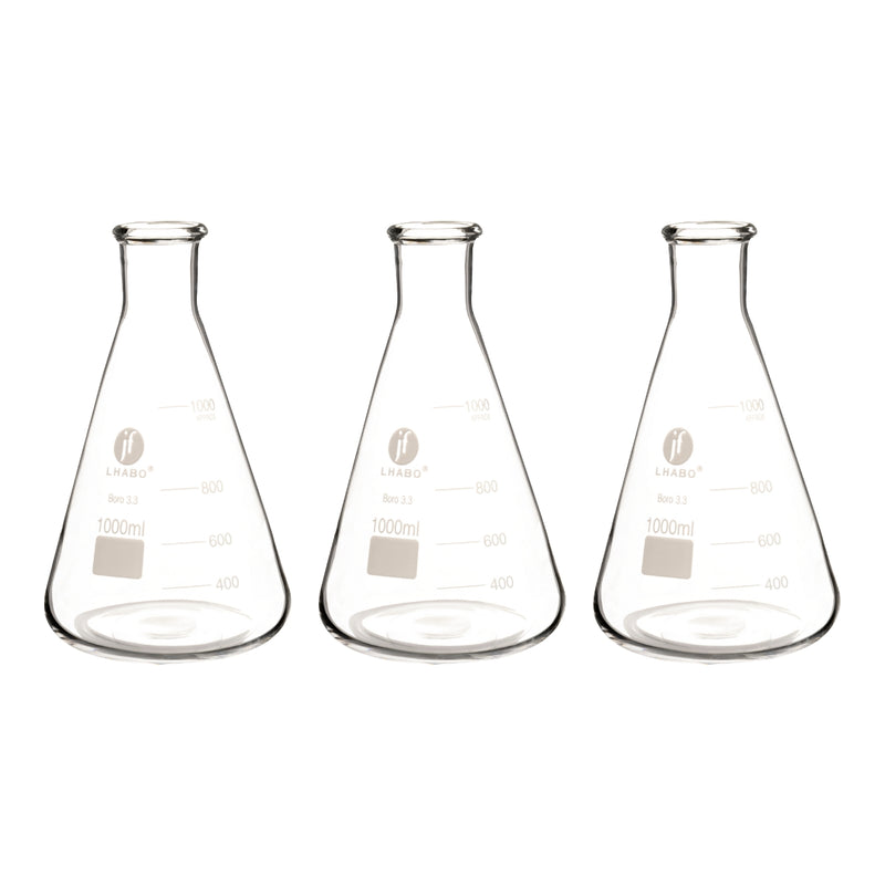 Matraz Erlenmeyer 1000 Ml Vidrio Paq C/3 Jf Lhabo ID-3676184