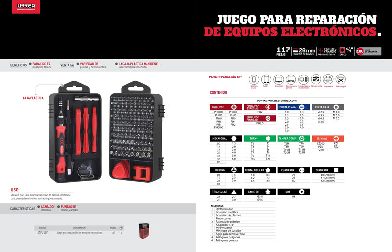 Kit Desarmador Destornillador Reparacion De Celular 117Pz Jdpu117 Urrea-H ID-2028884