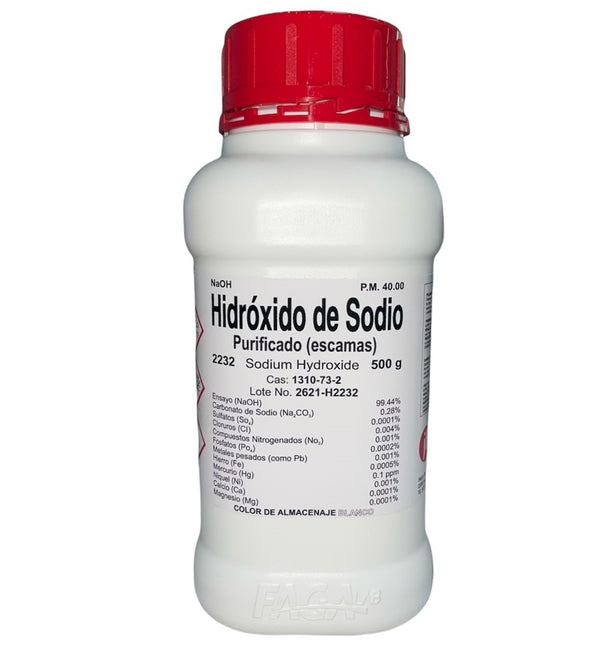 Hidróxido de Sodio (purificado) R. A. de 500g Fagalab