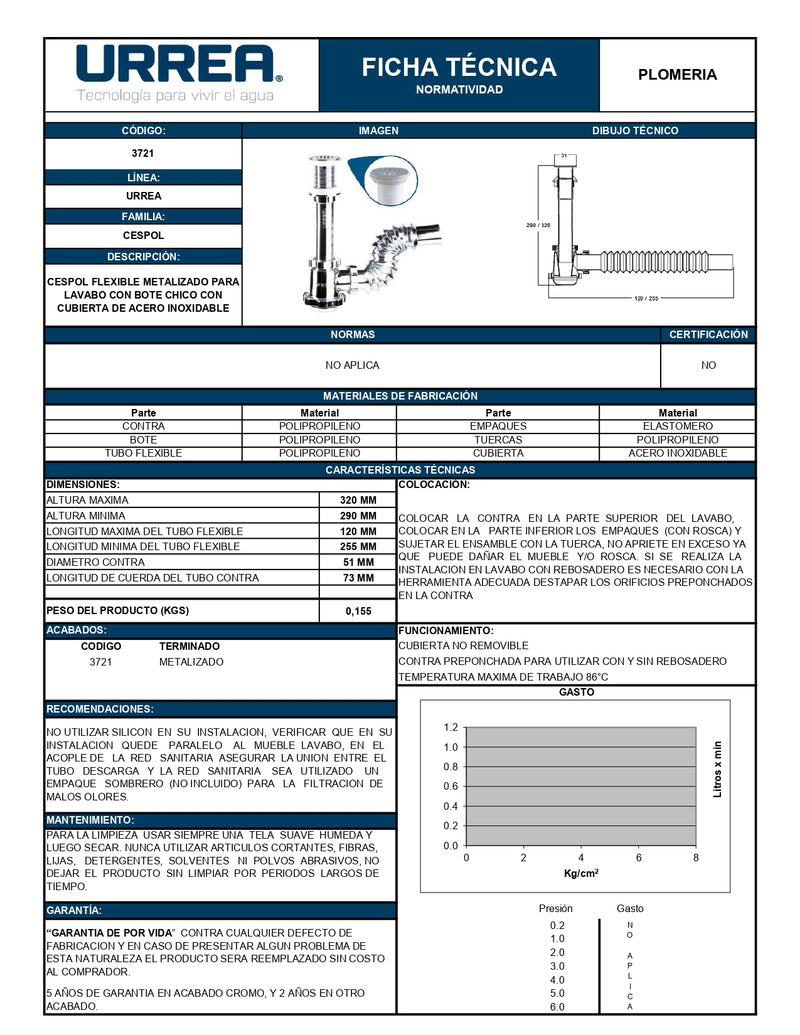 Céspol Flexible Y Rejilla De Acero Inoxidable 3721 Urrea-V ID-2024932