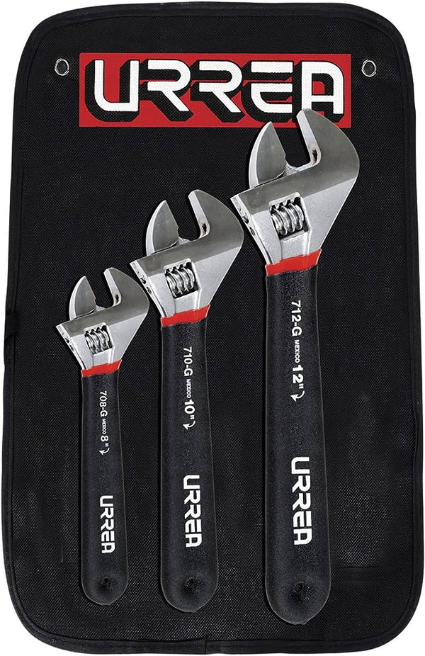 Juego de 3 Llaves Ajustable Rubber Grip 795g Urrea-h