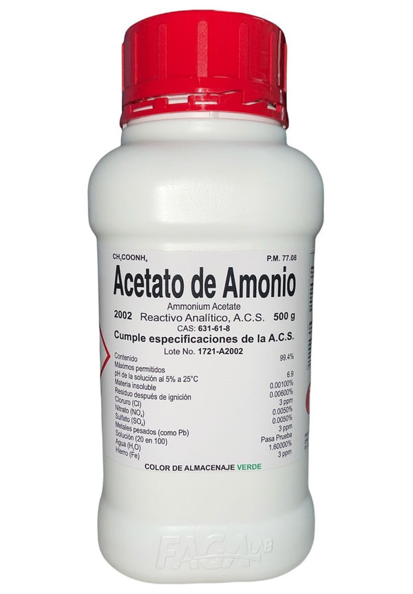 Acetato de Amonio R. A . de 500 G Fagalab