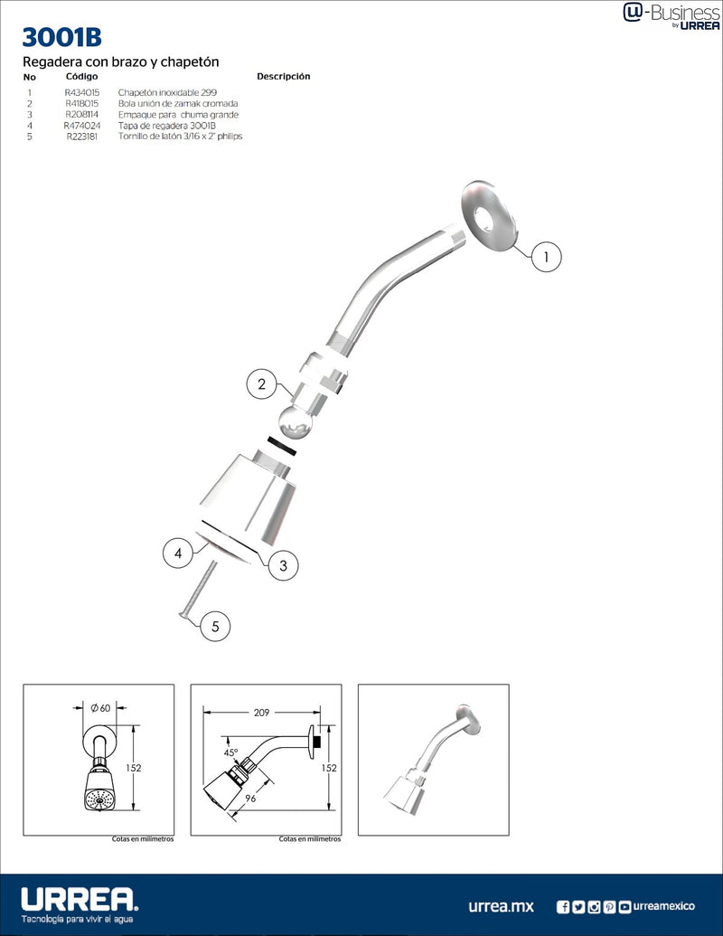 Regadera 3001B Urrea-V ID-2096325