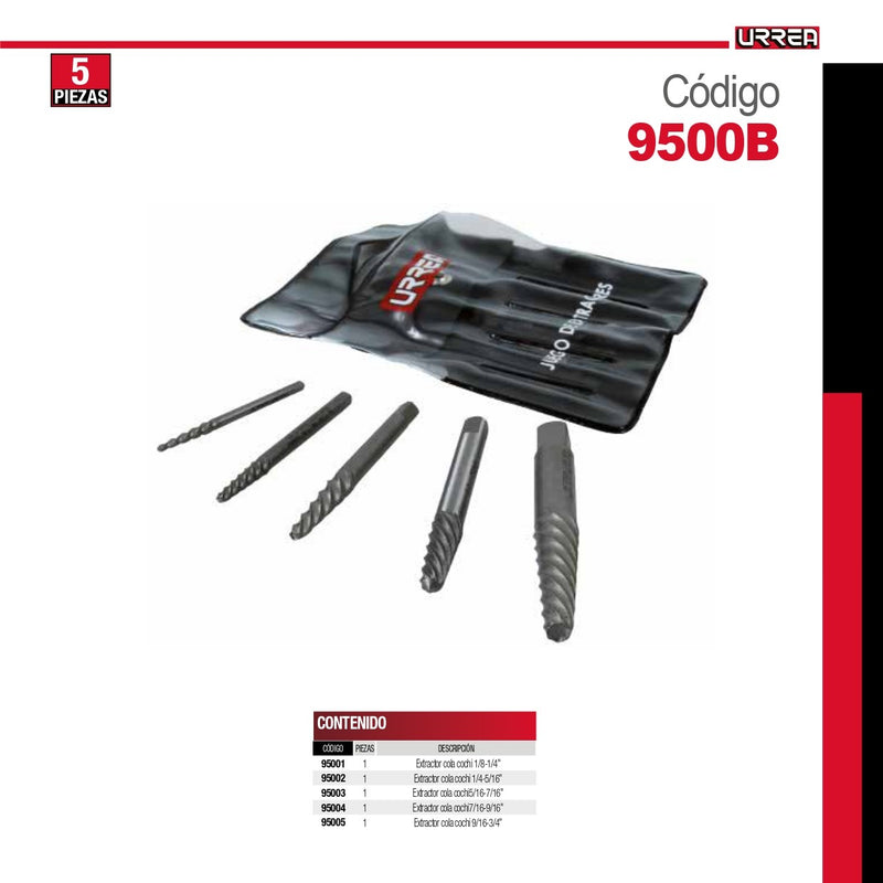 Juego Extractor Cola Cochino Para Tornillos 5 Pz 9500B Urrea-H ID-2028873