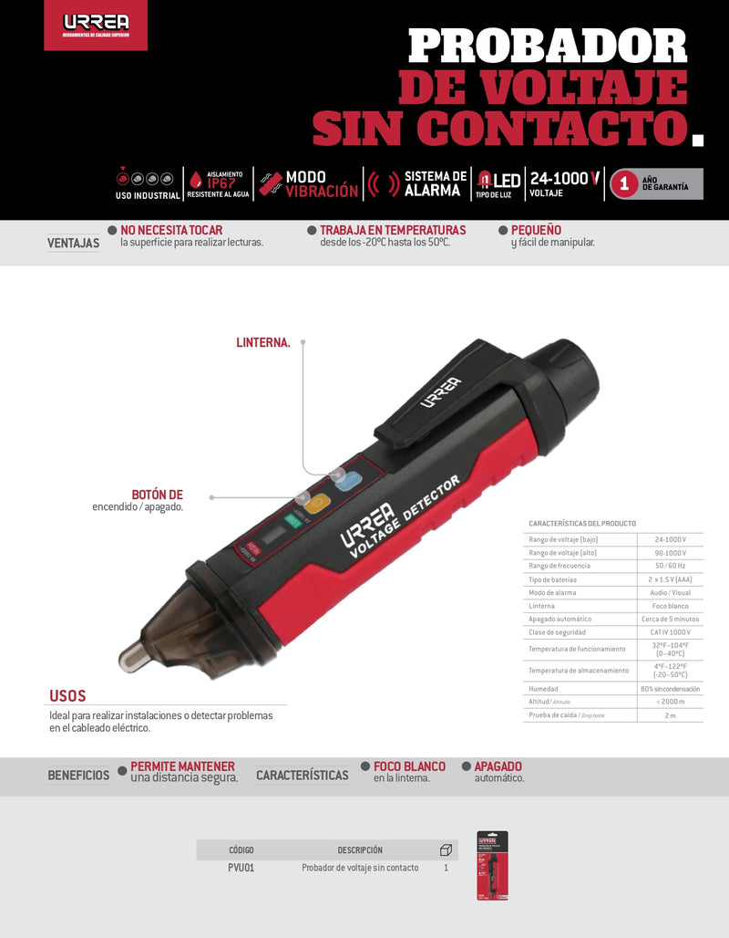 Probador De Voltaje Sin Contacto 24V A 1000V Pvu01 Urrea-H ID-2879730