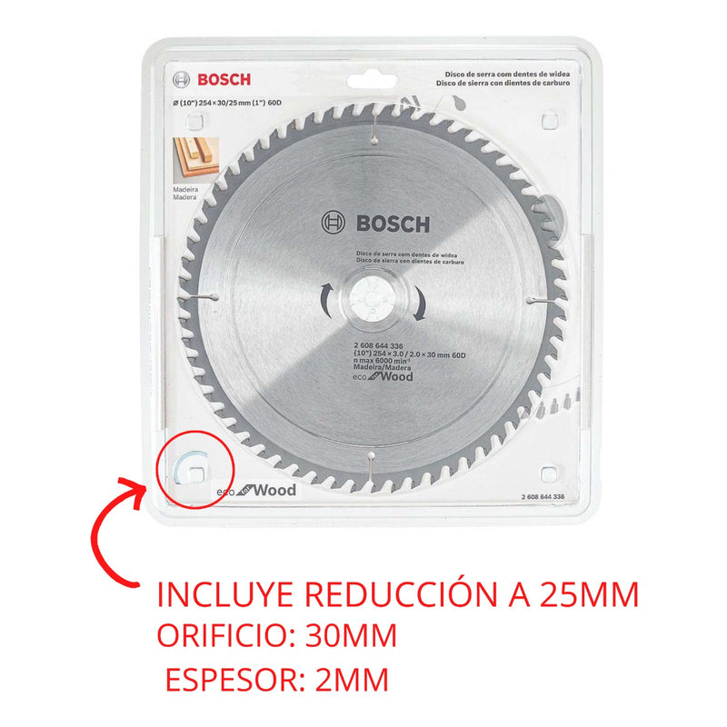 Disco Sierra Circular De Mesa Wood, 10'' 60 Dientes Bosch ID-2070618