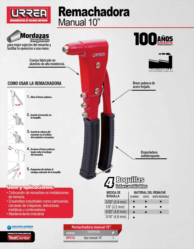 Remachadora Manual 10 Ups15 Urrea-H ID-1885958