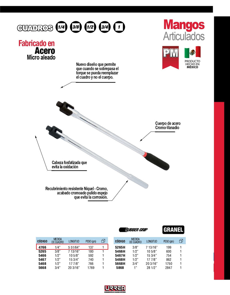 Mango Articulado 1/4 Pulgada X 5-3/16 Pulgadas 4766 Urrea-H ID-2046112