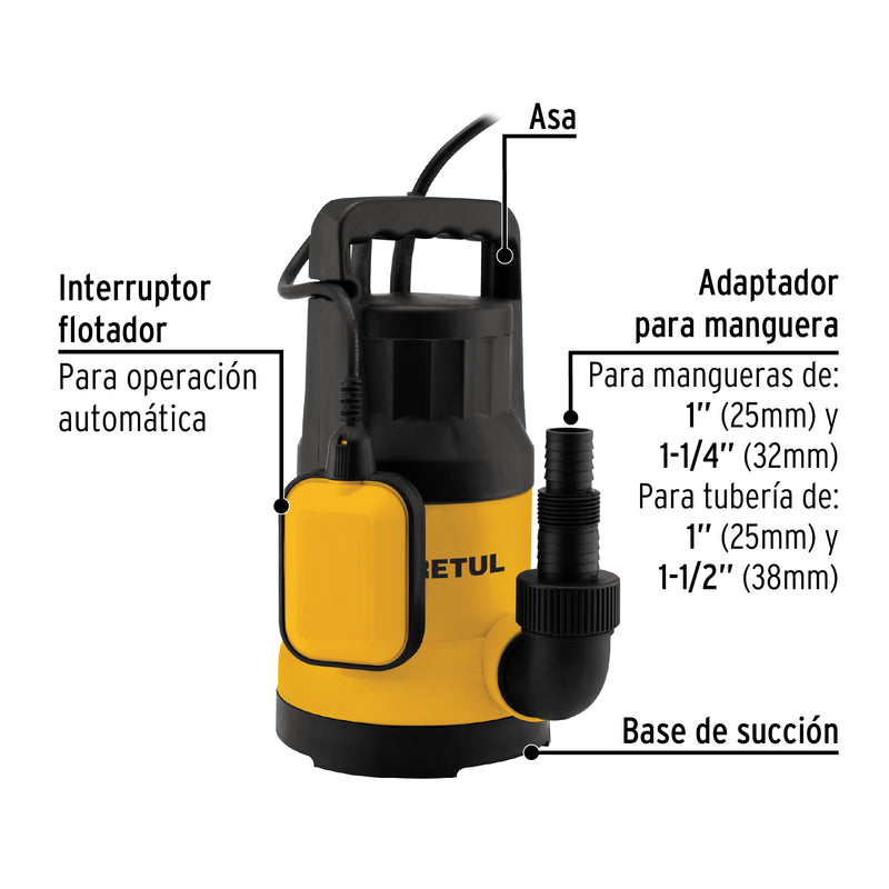 Bomba Sumergible Plástica 1 Hp P/ Agua Limpia, 27197 Pretul ID-3012624