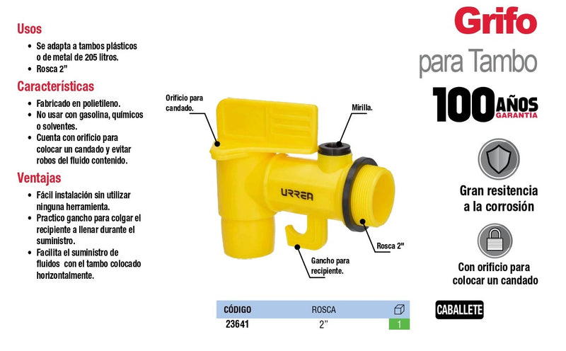 Grifo Para Tambo (Tambo Plástico O De Metal) 23641 Urrea-H ID-2024888