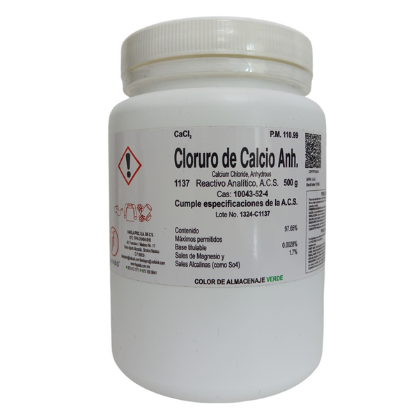 Cloruro de Calcio Anhidro R. A. de 500 G Jf Lhabo