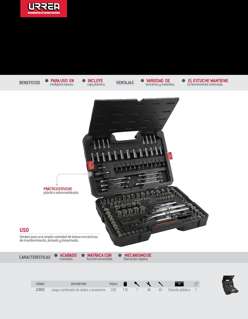 Maletin Dados Llave Matraca 230Pzas Jcb02 Urrea-H ID-2030729