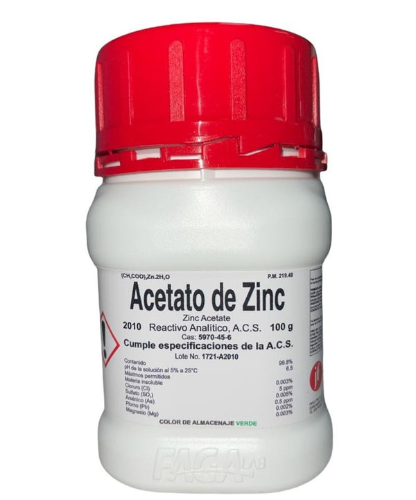 Acetato de Zinc R. A. de 100 G Fagalab
