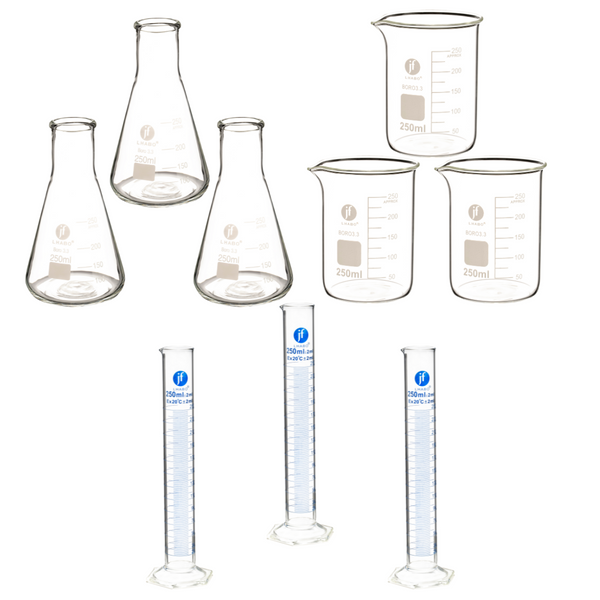Juego de 9 Piezas Matraz, Vaso Y Probeta 250ml  Jf Lhabo
