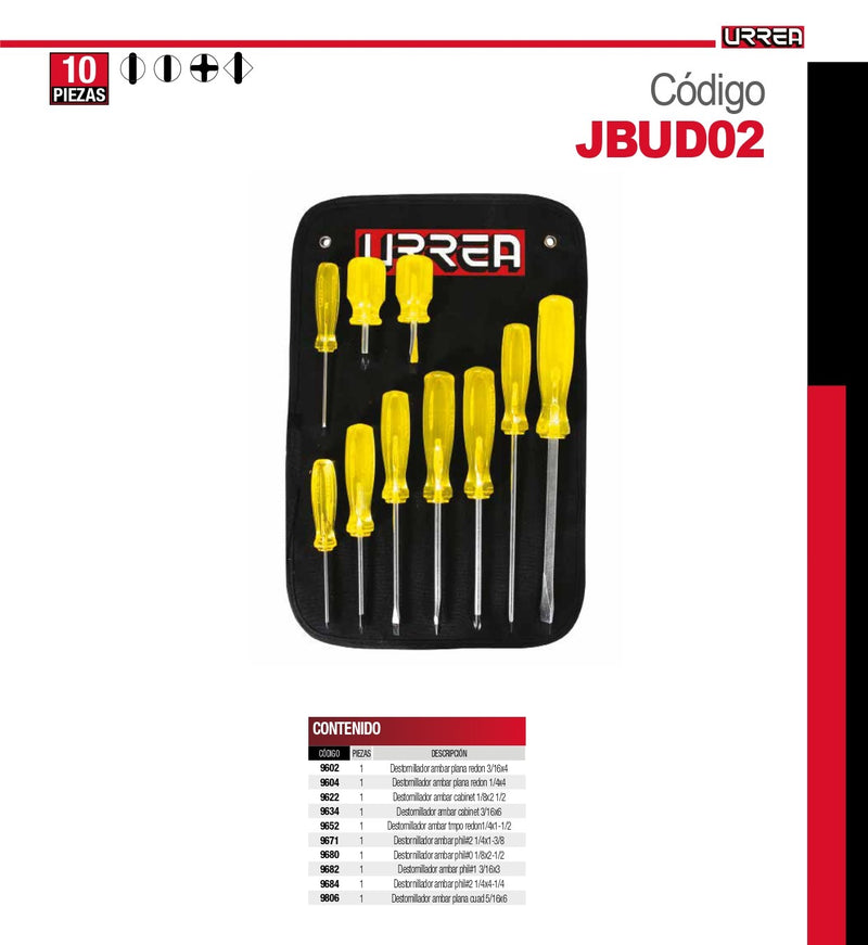 Juego De 10 Destornilladores Ámbar Combinado Jbud02 Urrea ID-2024955