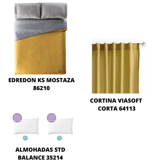 Combo Edredon Ks+cortinas+par de Almohadas Vianney