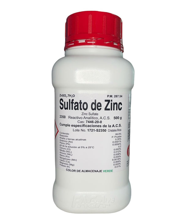 Sulfato de Zinc R. A. de 500 G Fagalab