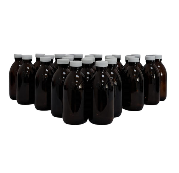 Botella Ámbar Vidrio 250 Ml con Tapa Blanca 25 Piezas Ba250ml25p Qec