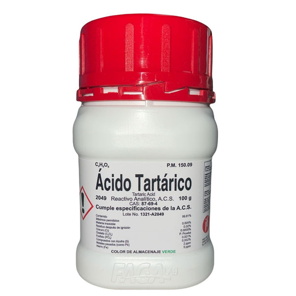 Ácido Tartárico R. A. de 100 G Fagalab