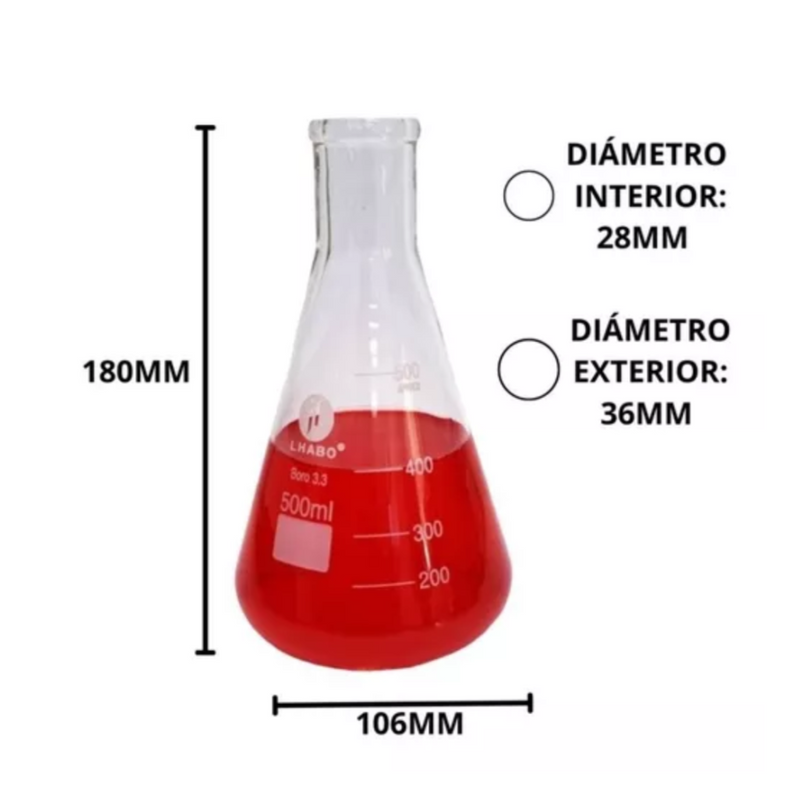 Matraz Erlenmeyer 500 Ml Vidrio Paq C/4 Jf Lhabo ID-2261944