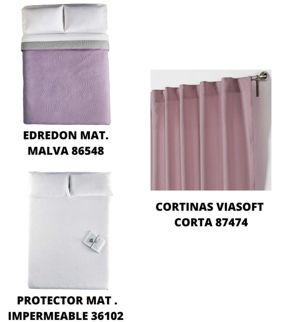 Combo Edredon Mat+Protector De Colchon+Cortinas Vianney ID-2374061