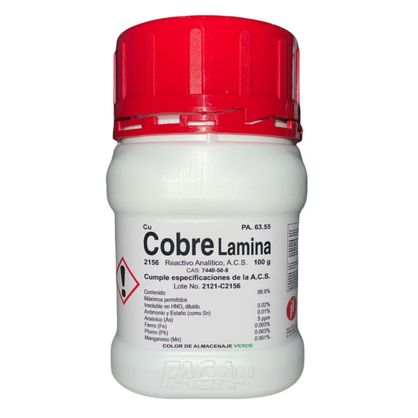 Cobre Electrolito (lámina) R. A. de 100 G Fagalab