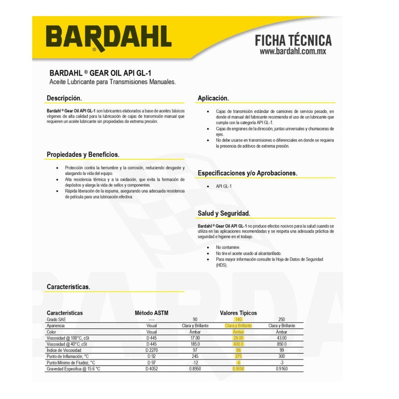 Aceite Para Transmisión Fluido Manual Sae140 946Ml Bardahl ID-2607075
