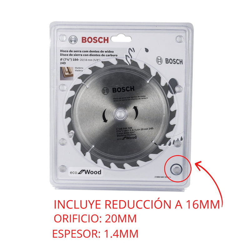 Disco Sierra Circular 7-1/4´´X24 Dientes Corte Madera Bosch ID-2070668