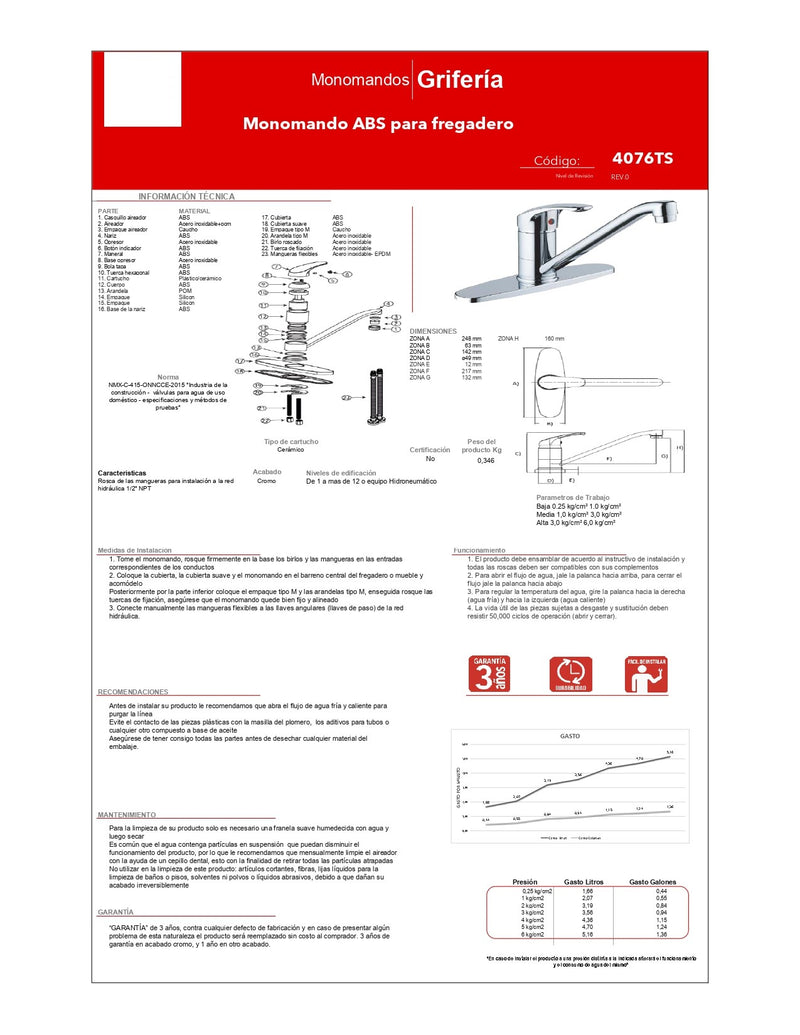 Monomando Abs Ecológico Para Fregadero 4076Ts Dica ID-2517472