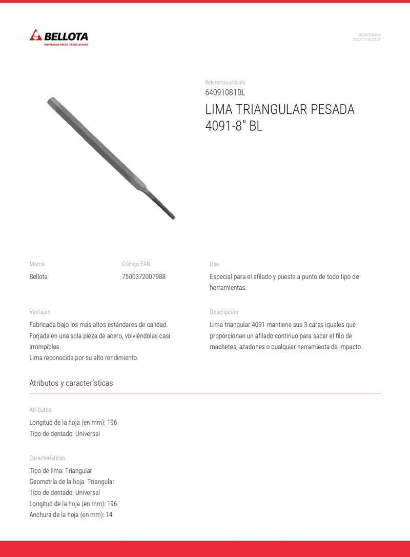 Lima Triangulo Pesado 8 64091081Bl Bellota ID-2070653