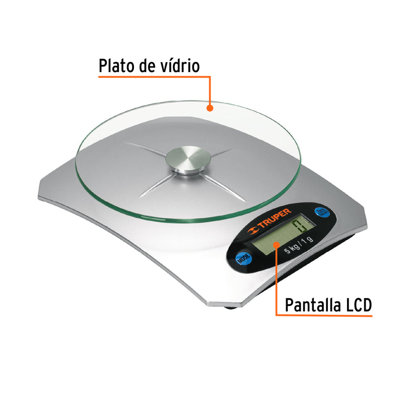Báscula Digital Vidrio Cocina Capacidad 5Kg Truper 15160 ID-2318538