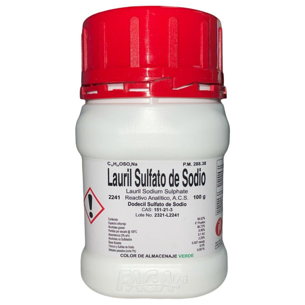 Lauril Sulfato de Sodio R. A. de 100 G Fagalab