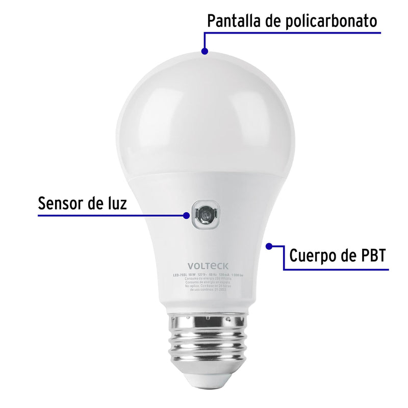 Lámpara Led Tipo Bulbo 10 W Con Sensor De Luz, 46990 Volteck ID-2480224