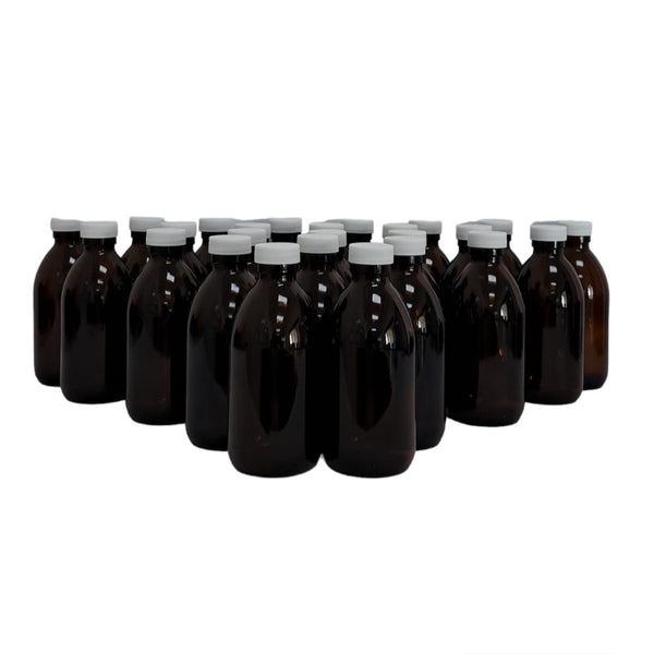 Botella Ámbar Vidrio 250 Ml con Tapa Blanca 50 Piezas Ba250ml50p Qec