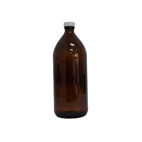 Botella Ámbar Vidrio 1 L con Tapa Blanca Ba1l Qec