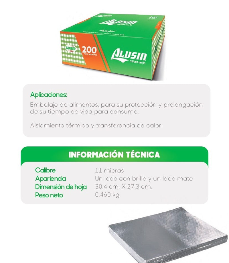 Hojas De Papel Aluminio 30.4 X 27.3 Cm Hpa12 Alusin ID-2581661