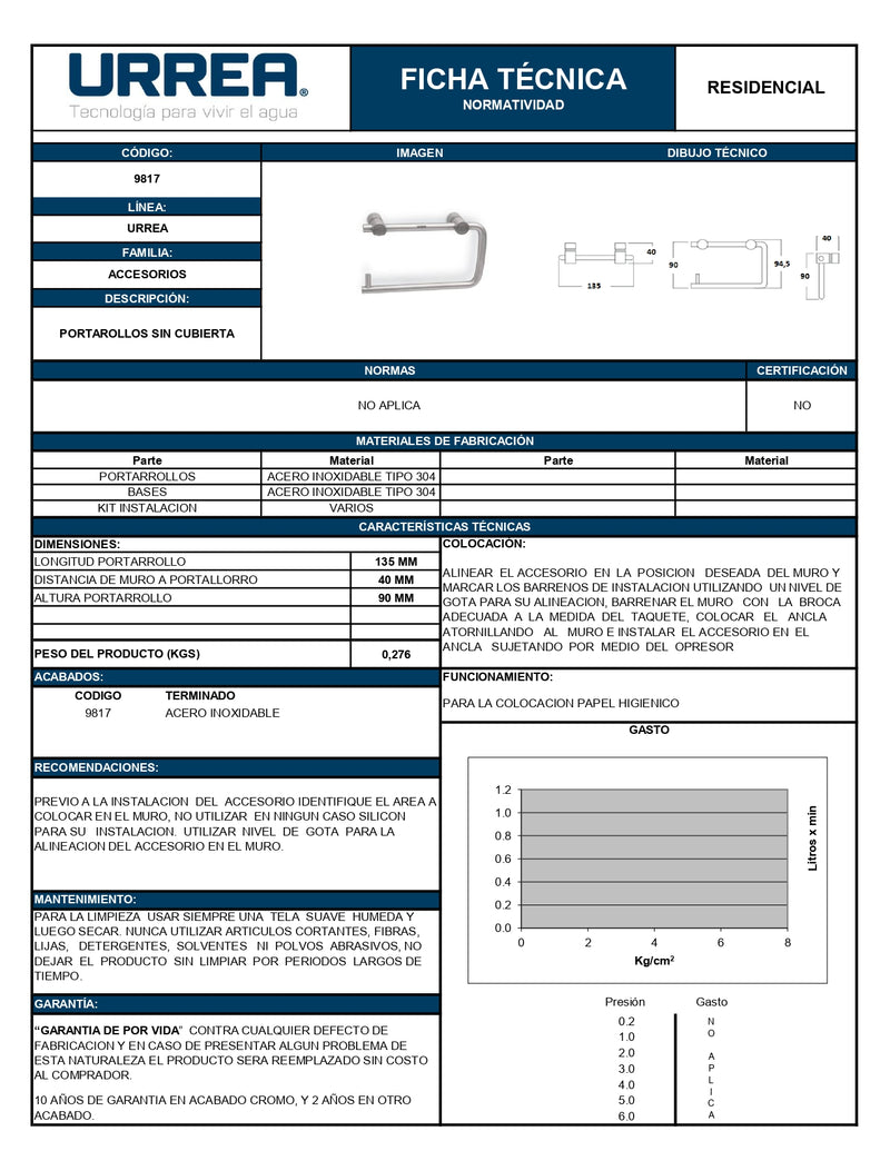 Portarrollo Inox 9817 Marca Urrea ID-2067030