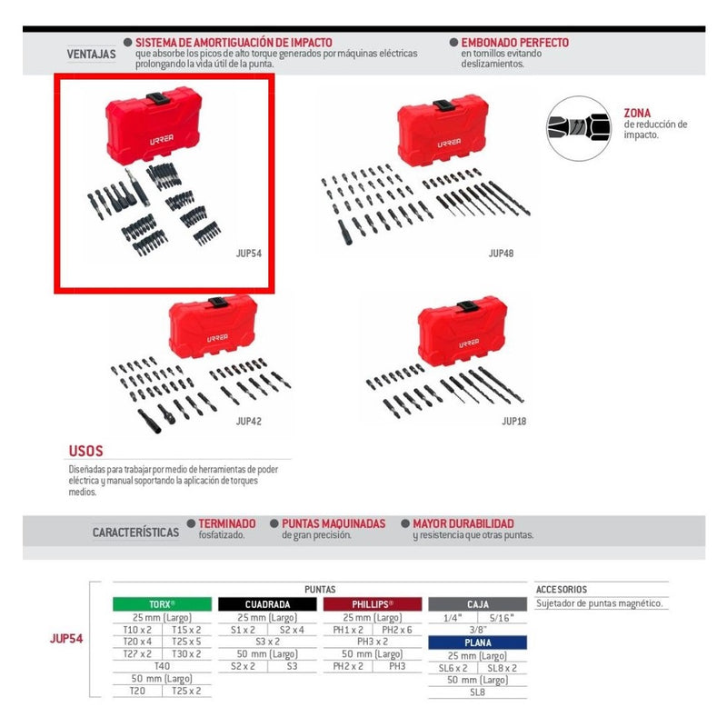 Juego 54 Puntas Magneticas P/Taladro Dest. Jup54 Urrea ID-2185604