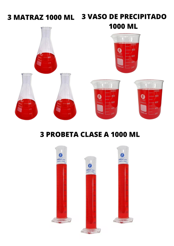 Juego de 9 Piezas Matraz, Vaso Y Probeta 1000ml Jf Lhabo