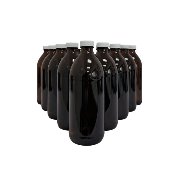 Botella Ámbar Vidrio 500 Ml con Tapa Blanca 15 Piezas Ba500ml15p Qec