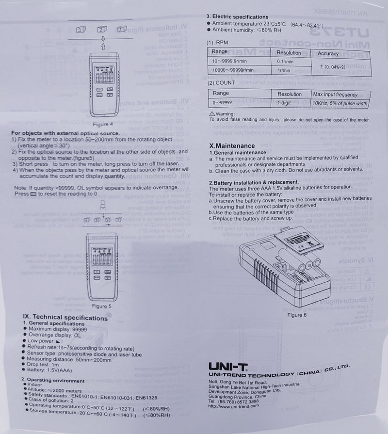 Tacómetro Mini Láser Uni-T ID-1536156