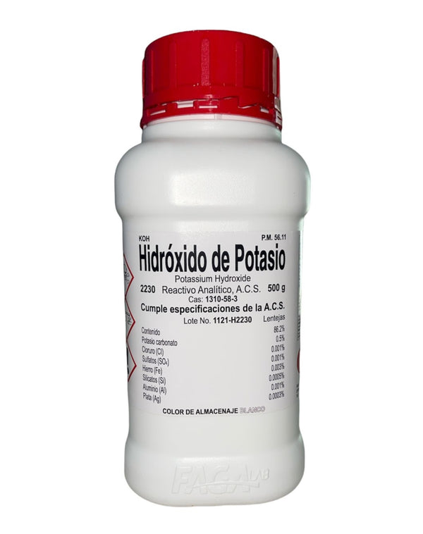 Hidróxido de Potasio (lentejas) R. A. de 500 G Fagalab